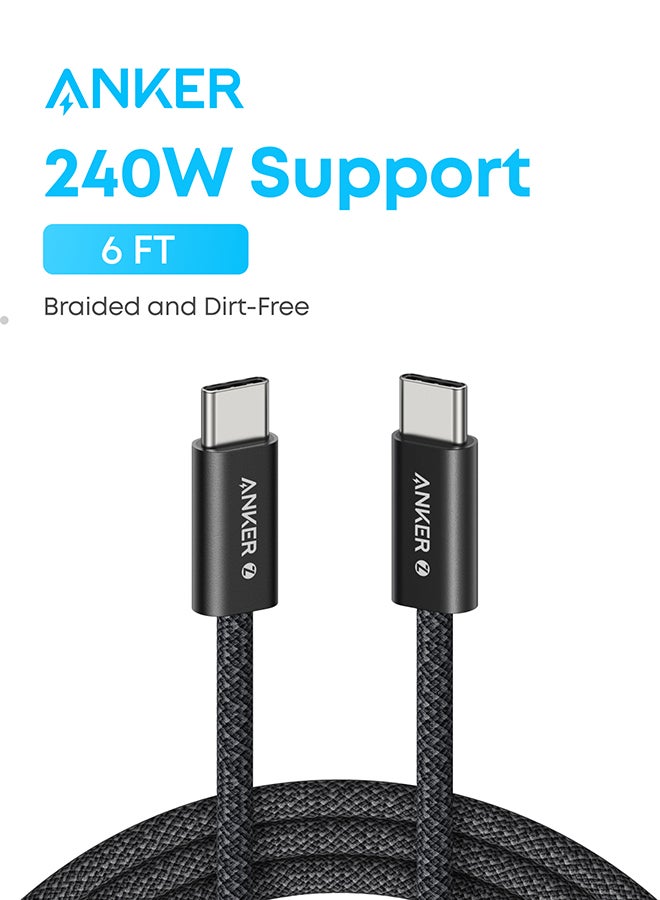 كابل زولو USB C إلى USB C، كابل شحن سريع مضفر وخالي من الأوساخ، موصل نحيف، لجهاز iPhone 17/16، MacBook (240W) (أسود، 6 أقدام) - Image 1